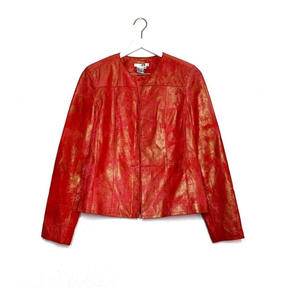 Co & Eddy Suede Leather Jacket Womens Medium Metallic Coral $248